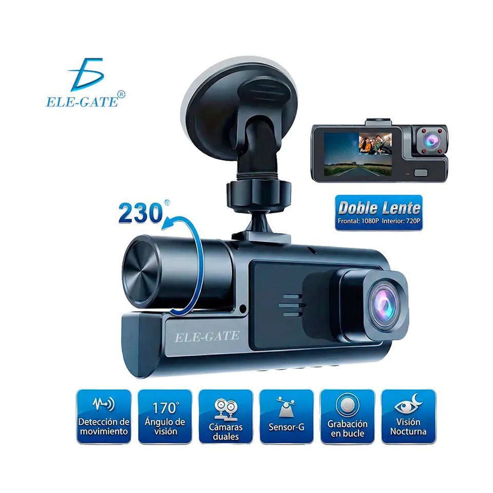 Cámara de seguridad dvr con doble lente, sensor de movimiento y visión nocturna