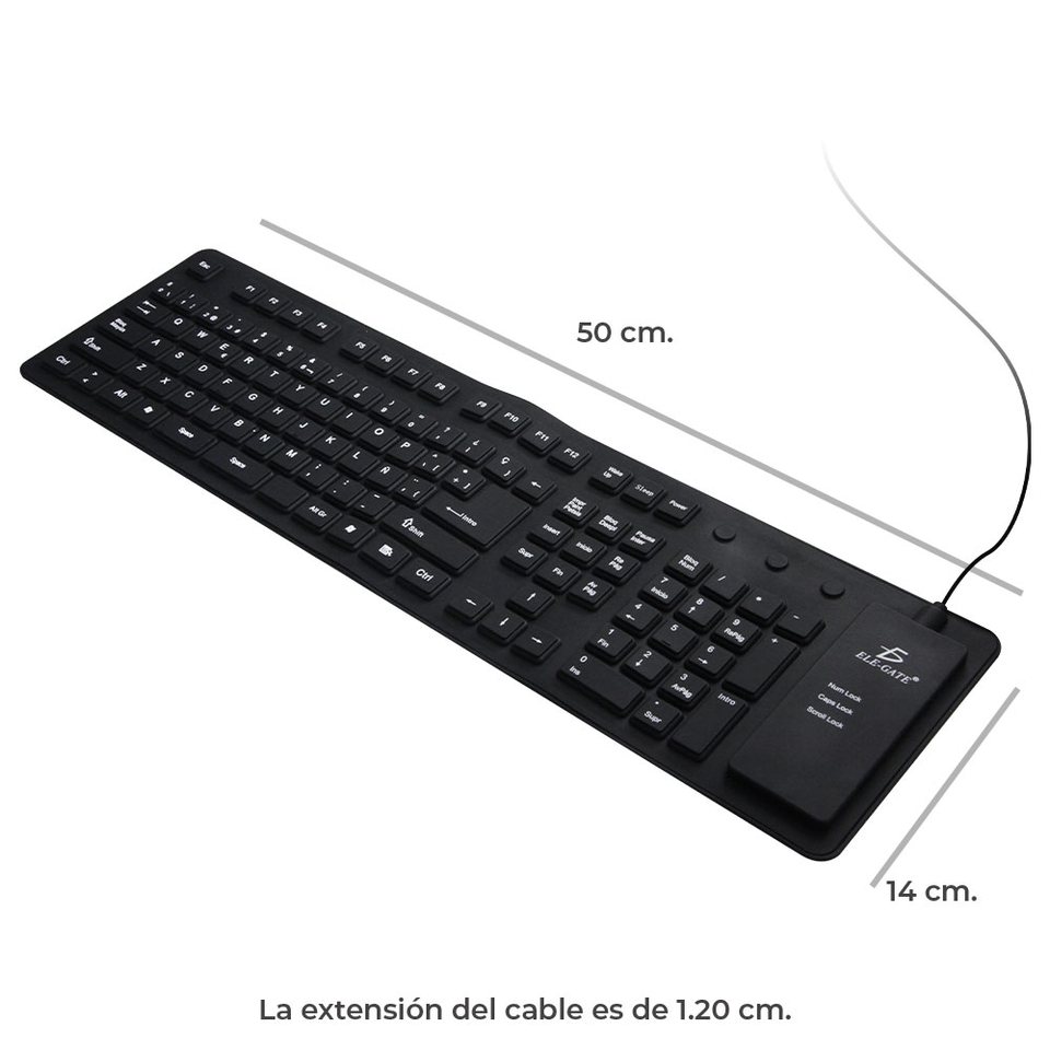 Teclado Alambrico Flexible Usb Pc Laptop Contra Agua CON NUMERICO  (copia)