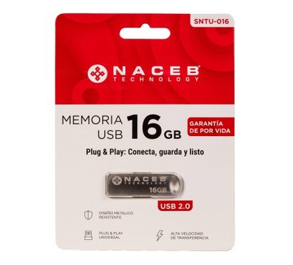 NACEB USB16GB Interfaz USB 2.0 Capacidad 16 GB Velocidad de lectura 10–25 MB/s Velocidad de escritura 3–10