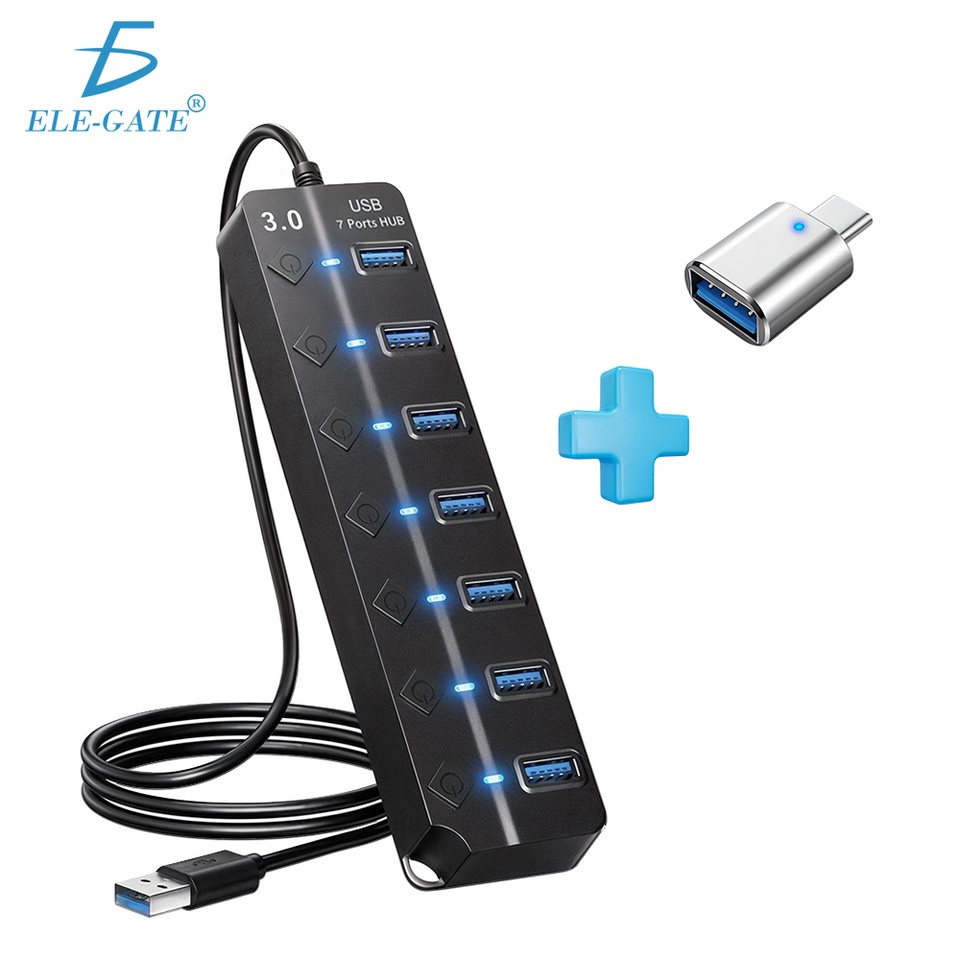 Hub adaptador 7 puertos con interruptores individuales, adaptador usb a usb-c
