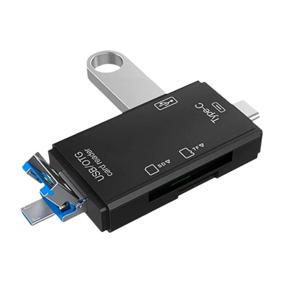 Adaptador 6 en 1 lector de tarjetas sd, microsd y usb con salida intercambiable