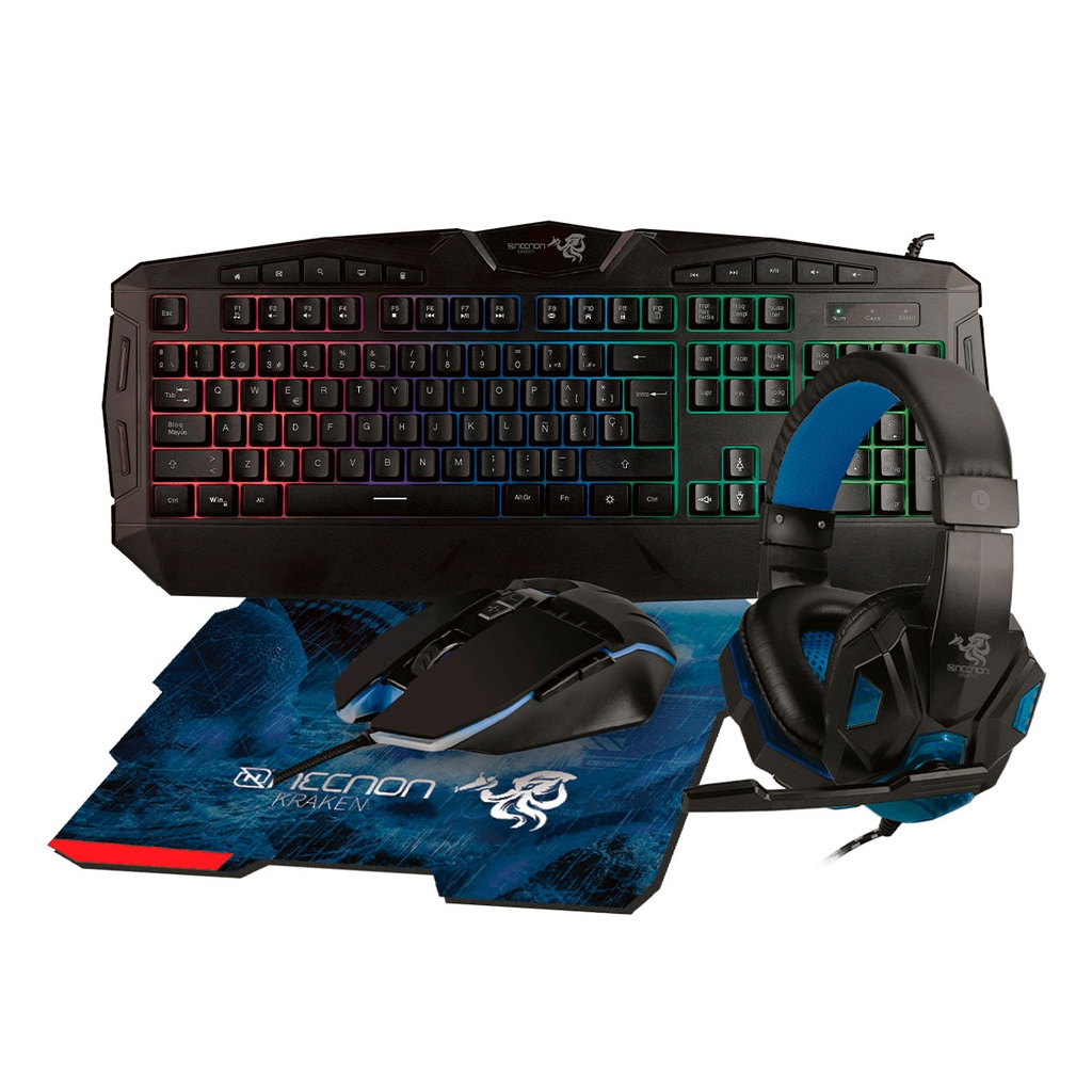 KIT GAMER NECNON TECLADO Y MOUSE, AUDIFONOS , MOUSEPAD MOD: NGC-KRAKEN