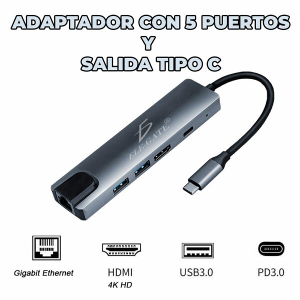 ADAPTADOR USB TIPO C A RJ45 ETHERNET , HDMI Y PUERTO USB 3.0 ELE-GATE WI.162