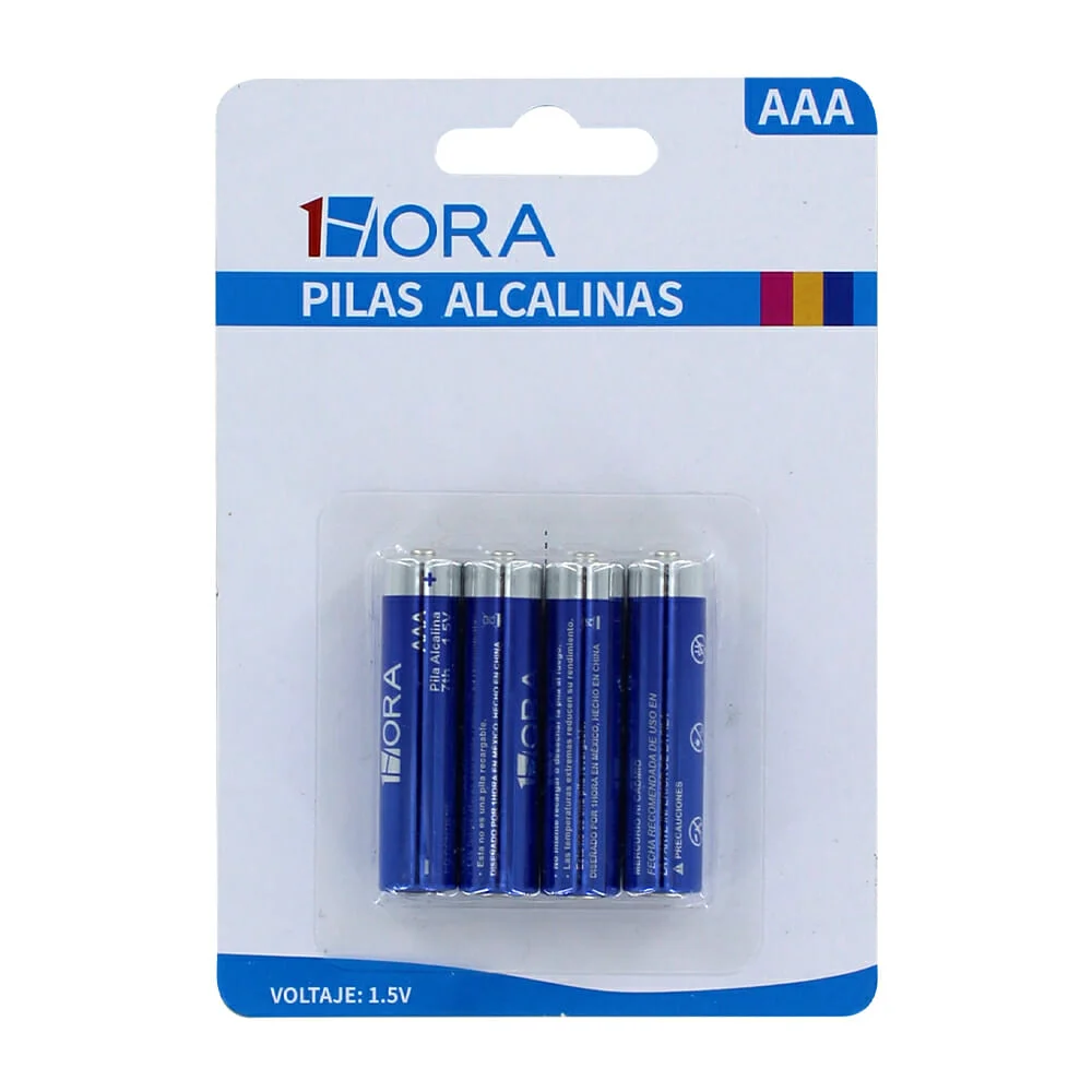 BATERIAS AAA ALCALINAS 1HORA LR03 PAQUETE 4 PZAS