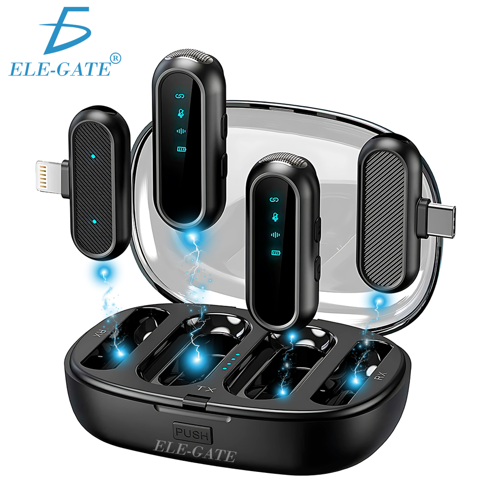 Juego de Micrófonos Lavalier Inalámbricos Duales con Base de Carga Rápida 