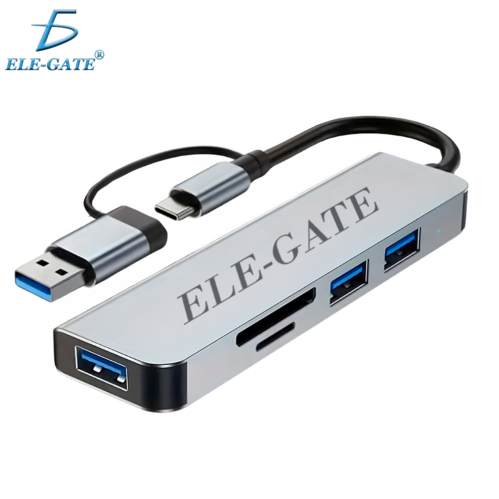 Hub adaptador 5 en 1, 1 puerto usb, 2 usb 3.0, lector sd y tf, salida adaptable