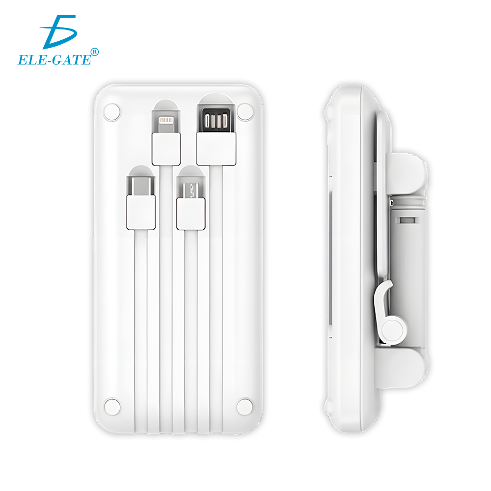 Power bank 2 en 1 con soporte para el celular y 4 cables para carga, variedad