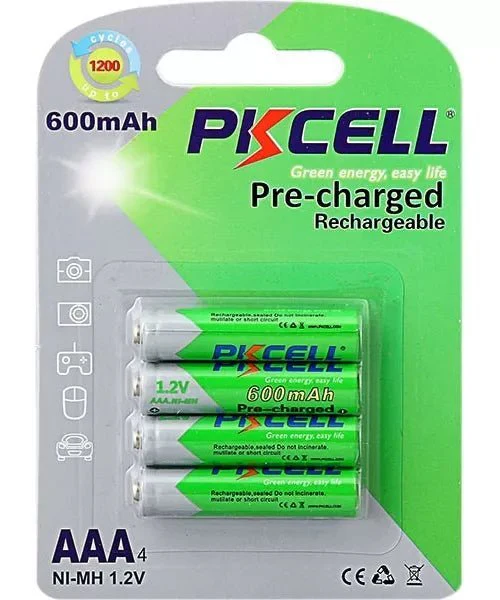 Paquete 4 Pilas Recargables de 600mAh 1.2 V