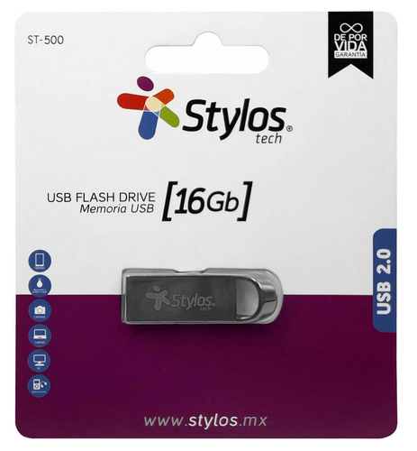Memoria USB Stylos 16GB STMUS516B Plata - USB 2.0