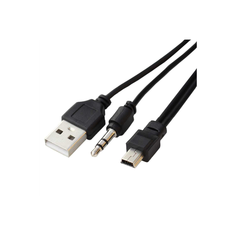 Cable 2 en 1 Micro USB Mini B, a Plug 3.5mm y USB