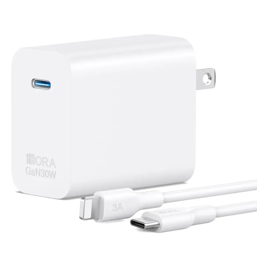1hora Cargador Usb C Gan Turbo 3a 30w Carga Rápida Tipo C Con Cable Usb C A Ip Compatible Con iPhone
