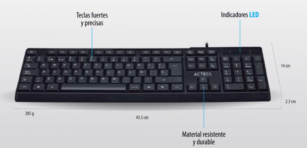 Teclado Acteck AC-928946, Alámbrico, USB, Negro (Español) 
