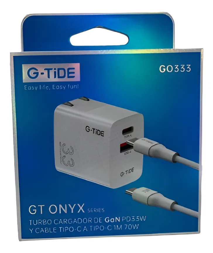Cargador G-tide Go333 Usb-c 33w Blanco Cable C, 2 Entradas Blanco 