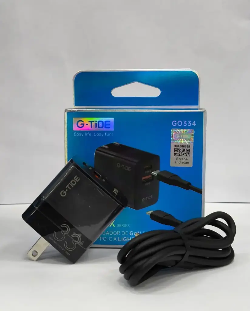 Cargador G-TIDE GO334 combo PD 33W TIPO C A LIGHTNING CABLE 1M 