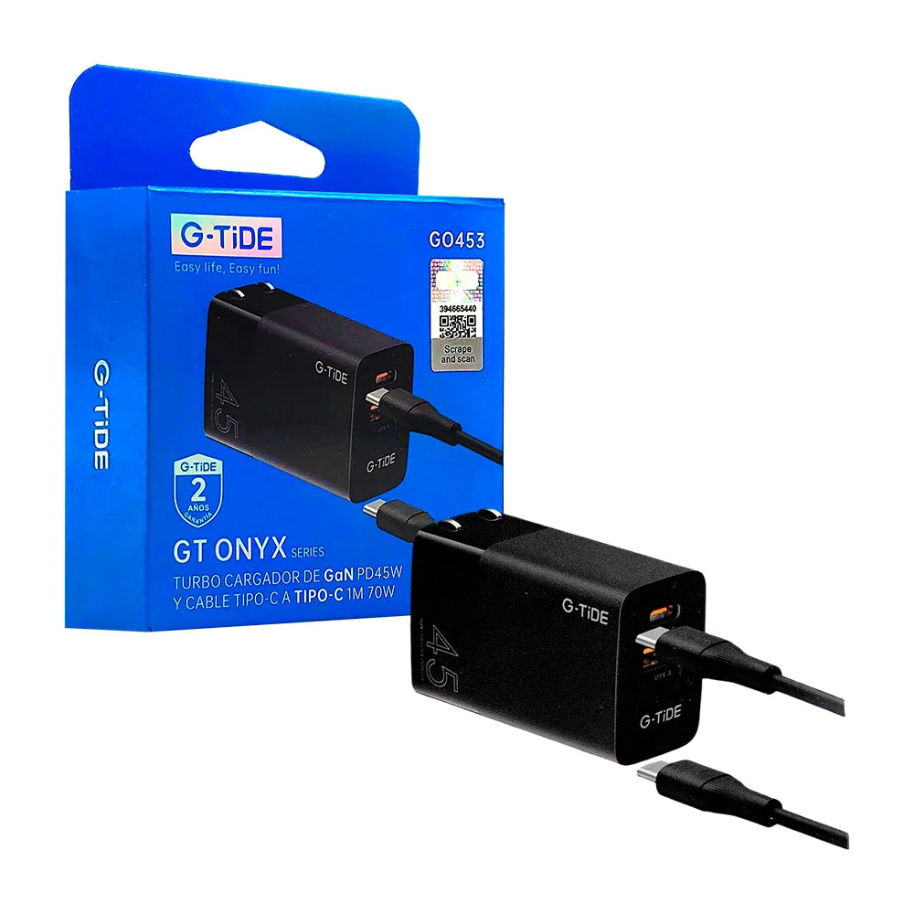 Cubo cargador g-tide, puerto usb c a usb a de 45 w + cable tipo usb c de 1 m Negro