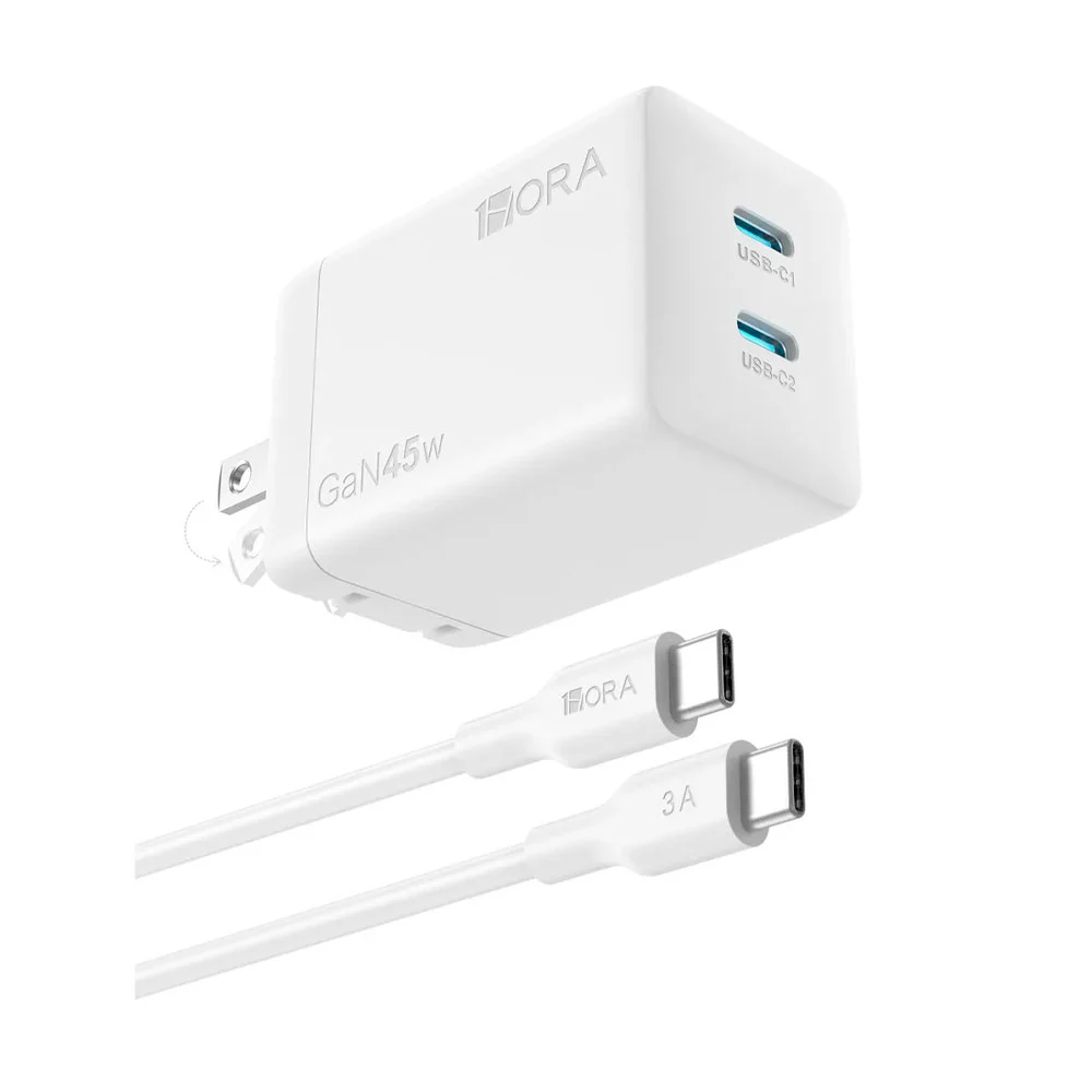 Cargador Rápido Gan 45w Dual Usb-c Con Cable C A C 1hora BLANCO