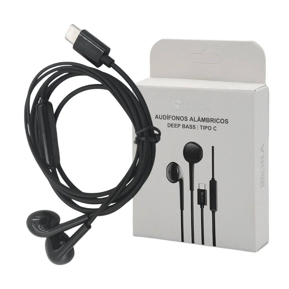 Audífonos alámbricos 1hora con manos libres y entrada tipo c negro
