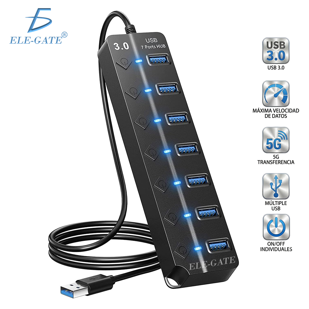 Hub USB 3.0 Splitter de 7 Puertos con Interruptores Individuales 