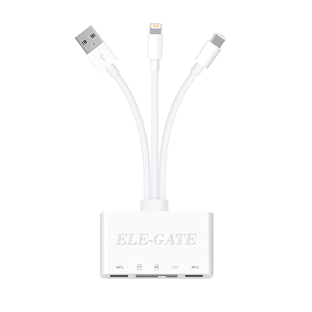 Lector de Tarjetas 5 en 1 con Adaptador OTG USB, USB-C y Lightning 