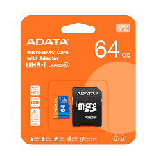 [AUSDX64GUICL10A1-RA1] MEMORIA MICRO SD 64 GB CLASS10 CON ADAPTADOR ADATA 