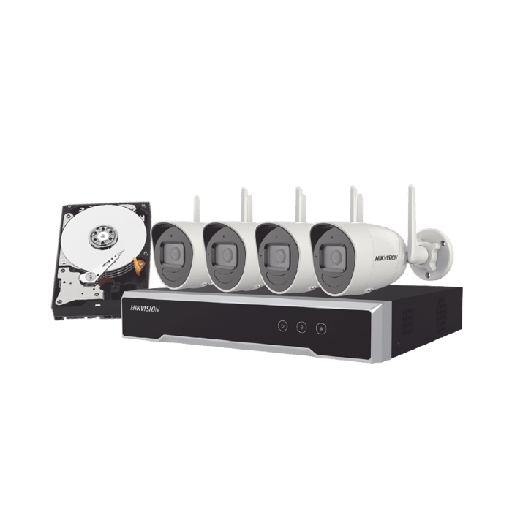 [6941264064954] KIT IP INALAMBRICO HIKVISION NK44W0H-1T(WD)(D) 4 MEGAPIXEL / NVR 4 CANALES / 4 CÁMARAS BALA PARA EXTERIOR / 1 HDD DE 1 TB / MODO REPETIDOR