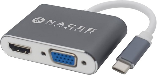 [7502262808620] ADAPTADOR TIPO C A HDMI+VGA NACEB NA-0113 PLATA