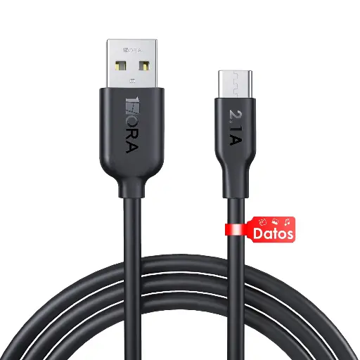 [7503030523486] CABLE USB LIGHTNING 1HORA 2 MT 2.1 A NEGRO/BLANCO CAB247